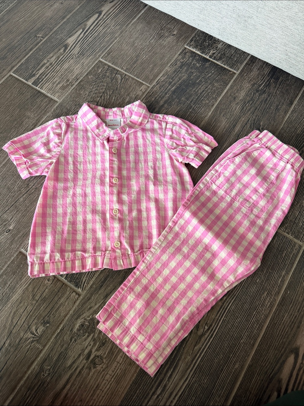 Pink Gingham Kids Pajama Set - Short Sleeve Button Top & Pants